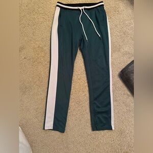 Green Track Pants with White Stripes